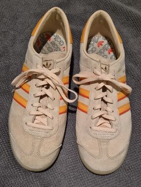adidas Men’s Beige Suede Sneakers with Yellow & Orange Stripes